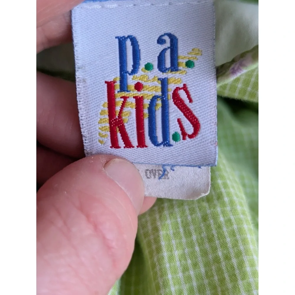 PA Kids‎ Vintage Bubble Romper Baby Girls 24M Green Gingham Berry Embroidery 90s